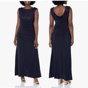 Alex Evenings Women's Long Cowl Back Dress Navy Size 18
